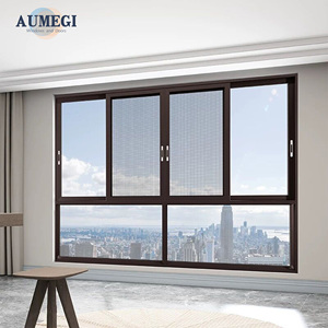 Aumegi Tempered Glass Aluminum Aluminium Frame Sliding Glass Window Metal Sliding Windows