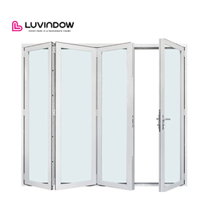 White Double Glass Accordion Folding Door