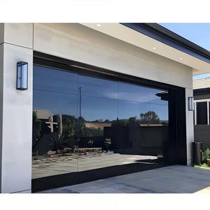 Sunnysky Modern Hurricane Resistant Garage Screen Door Courtyard Black Mirror Automatic Frameless Glass Garage Doors With Motor