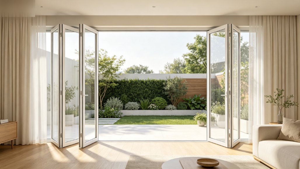 Aluminium folding doors in modern residential villa patio