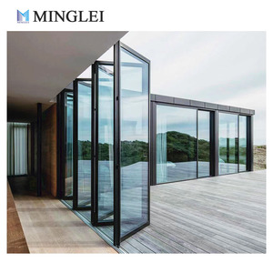NFRC Aluminium Balcony Accordion Door Thermal Break Double Tempered Glass Exterior Bi Folding Sliding Patio Doors
