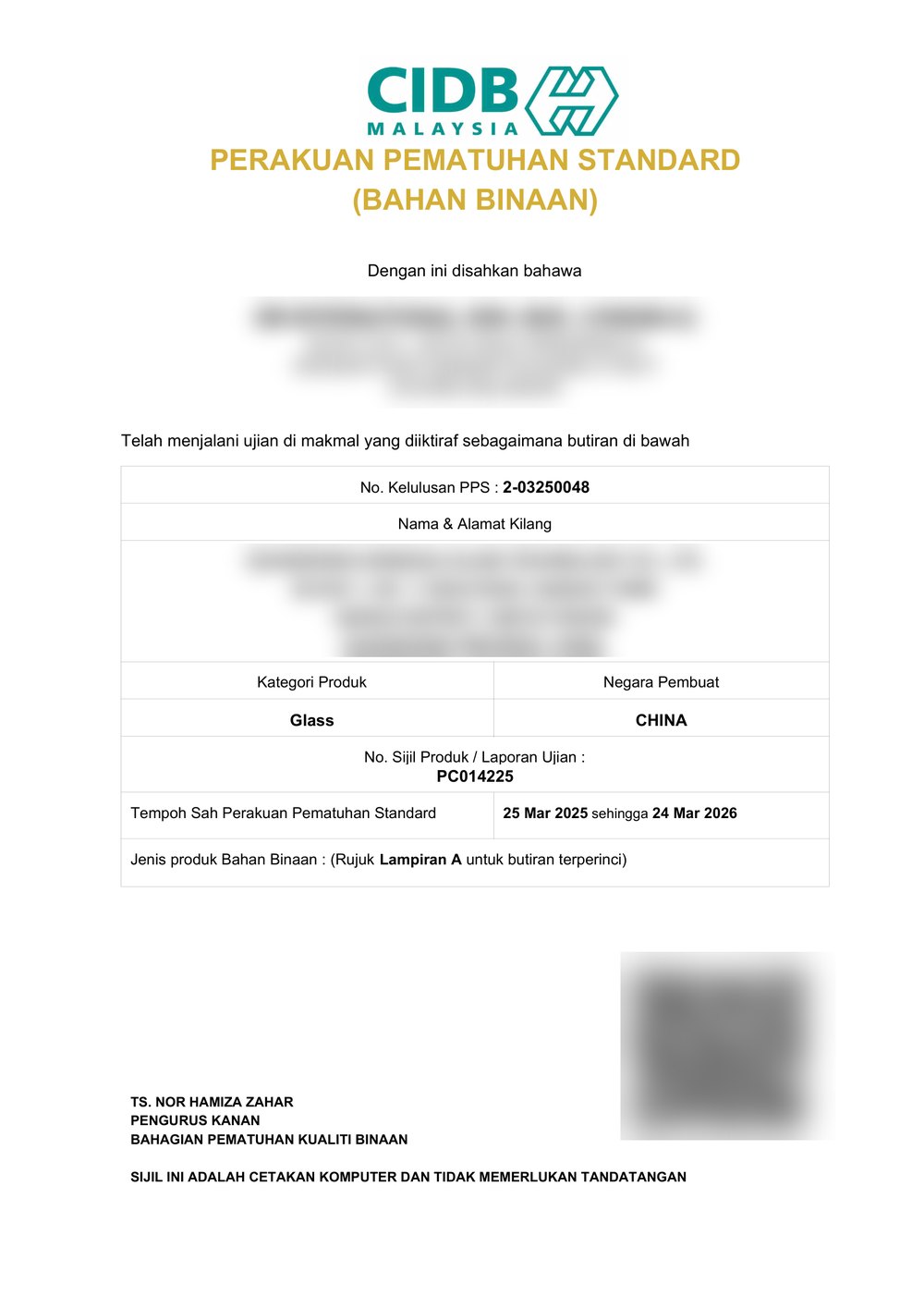 Malaysia CIDB PPS certification 2-03250048