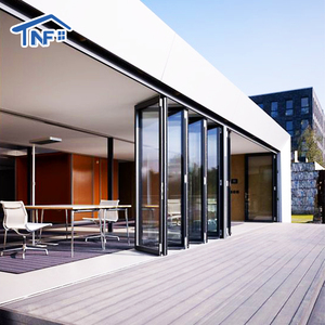 Modern Design Frameless Sliding Folding Glass Patio Doors For Restaurants Hotels Industrial Mechanism Fiberglass Screen Foldable