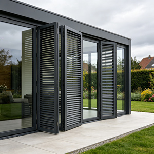 Thermal Break Aluminum Sliding Louver Door Adjustable Blades Water Resistant Waterproof