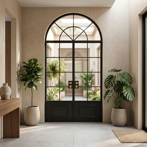 Modern Aluminum French Double Swing Doors with Arched Design
