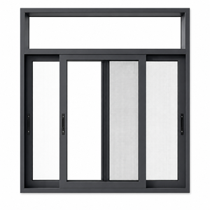 Custom Modern Vertical Windows Dark Gray Aluminum Sliding Composite Top Transom 4 Panel Bottom Mesh Screen Insect Proof