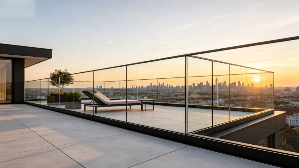 Rooftop terrace heavy-duty glass balustrade structural test