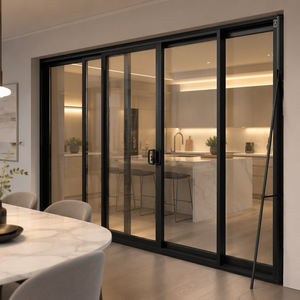 Customized Size Sliding Doors Double Glass Aluminum Doors Heat Insulation Energy Efficient Balcony Sliding Patio Door For Sale