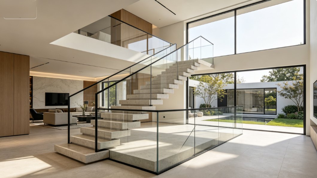 Staircase structural glass railing installation verification