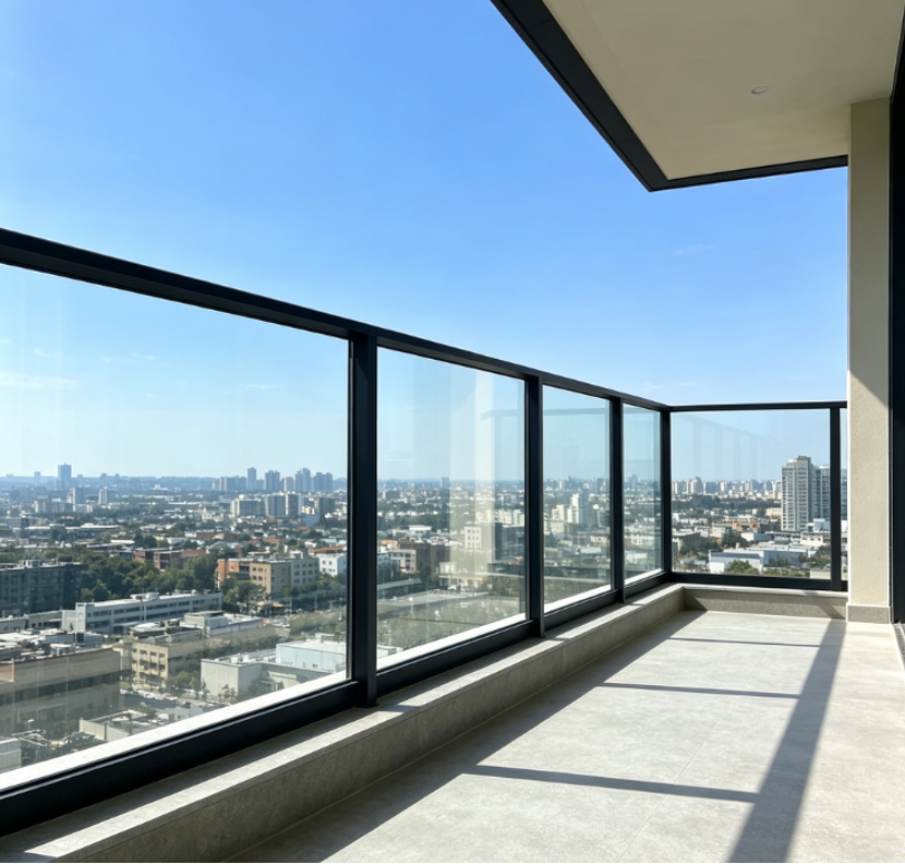 Post mounted aluminium glass railing balustrade system