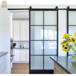 Alucasa American Iron Kitchen Door Design Interior Black Aluminium Steel Frame Track Glass Sliding Bathroom French Barn Door