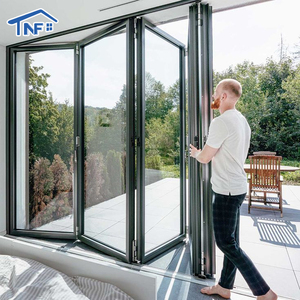 Modern Waterproof Aluminium Exterior Patio Accordion Double Tempered Low-e Glass Bi-Fold Folding Door For Villa Application