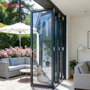 Coastal Windproof Bifold Doors Aluminum Glazing Double Glass Panels Low E With Nylon Screen Patio Accordion Doors