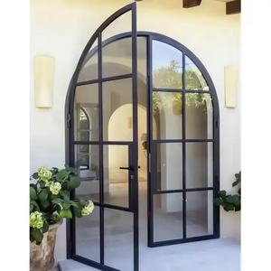 Modern Slim Frame Aluminum Alloy Glass Entry Door With French Swing Design