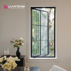 Americana Old Style Aluminium Casement Window Panels Black Single Hinged Fix Part Limit Device