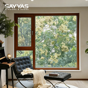 SAYYAS F120 Fixed Modern Luxury Aluminum Clad Wood Windows Interior/Exterior Anthracite Grey Custom Size High-End Living Room