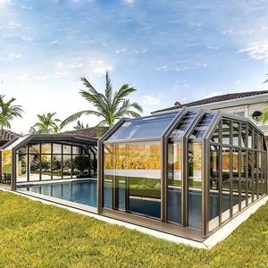 Custom Contemporary Eco-Friendly Thermal Break Aluminum Arc Roof Sunroom with Large Curved Picture Window for Villa