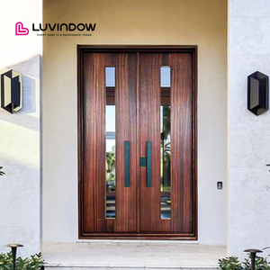 Luvindow Custom USA Villa Exterior Solid Wood Main Entry French Door Pivot Aluminium Doors