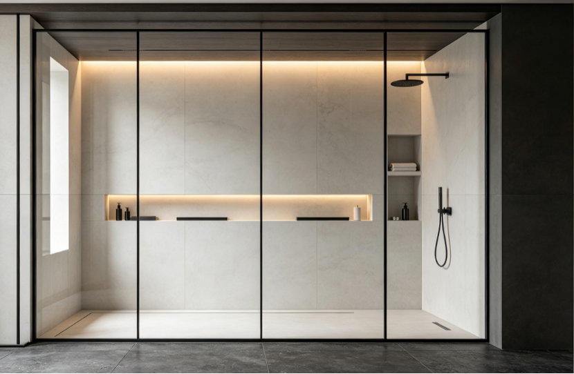 Straight aluminium frame glass shower enclosure