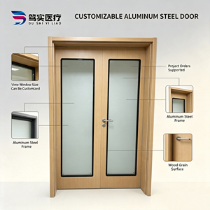 Custom Wood Grain Aluminum Alloy Double Swing Door Large Size Observation Tempered Glass
