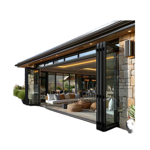 Thermal Break Exterior Bi Folding Door Aluminum Patio Bifold Doors Outdoor Garden Black Frame Accordion Folding Glass Door