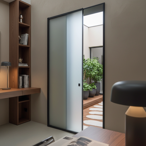 RG40 Modern Aluminum Hidden Track Windproof Slim Frame Single Glass Interior Sliding Door