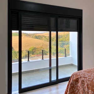 Interior Sliding Doors Aluminum Profiles windproof heat insulation Double Tempered Glass Door with fly screen for exterior villa