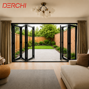 Soundproof Double Glazed Patio Folding Doors Aluminum Bi-Fold System