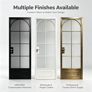 Wholesale Modern French Customized Tempered Glass Aluminum Slim Frame Glass Divider Entry Door