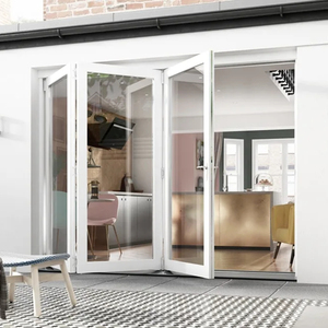 Modern Aluminum Sliding Bifold Doors Double Glazing Tempered Glass Germany Kerssenberg Hardware Black Finish 5 Year Courtyard