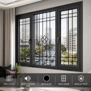 Modern Aluminum Casement Window Built-In Flyscreen Mesh Triple Glazed