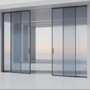 Modern Design Aluminum Alloy Three Tracks Narrow Slim Frame Patio Low E Tempered Glass Double Glazed Sliding Door